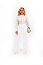 Vireth Organza Blouse Dames Met Parel Details en Lange Mouwen