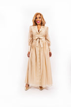 Solven Maxi Rok Caramel Dames Met Gouden Details en Knoopsluiting