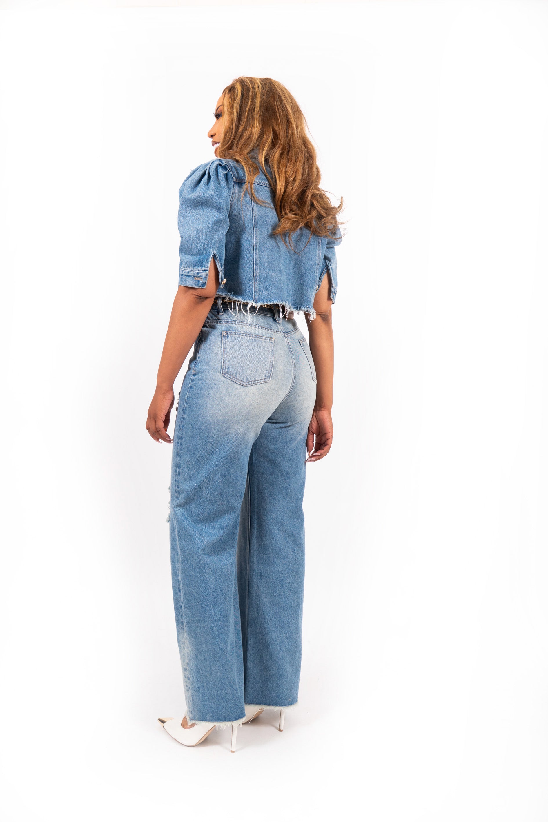 Lumora Ripped Denim Wide Leg Jeans Lichtblauw High Waist