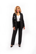 Mae Blazer en Brianna Pantalon Zwart Dames 2-Delige Set met Gouden Details