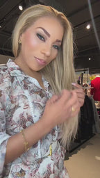 Thalia Blouse Leopard Bloemenprint Dames met Wit Kant en Driekwart Mouwen