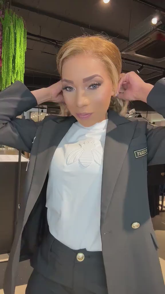 Mae Blazer en Brianna Pantalon Zwart Dames 2-Delige Set met Gouden Details